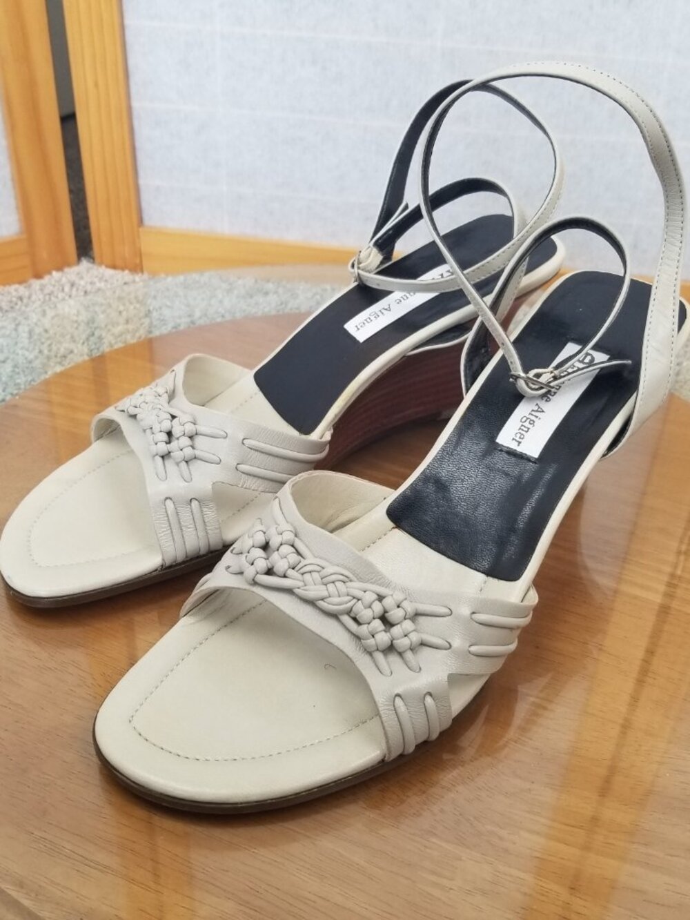 Etienne Aigner Laguna Leala Wedge Heels in Alabaster Ankle Strap Brazil Size 11